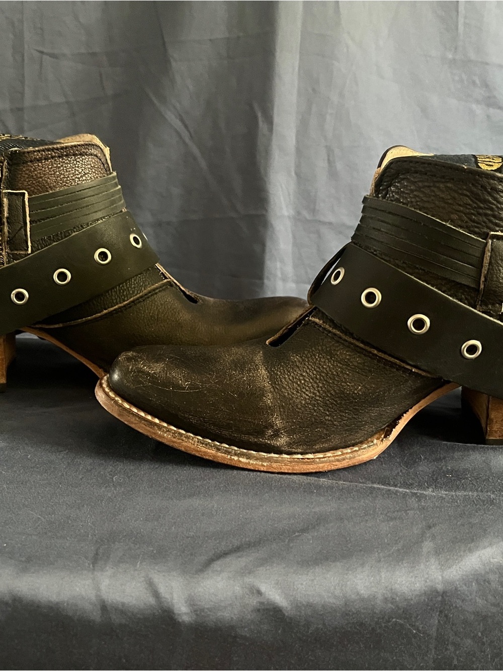 Freebird Saloon Black Leather Ankle Boots with Decorative Buckle - Picture 4 of 6